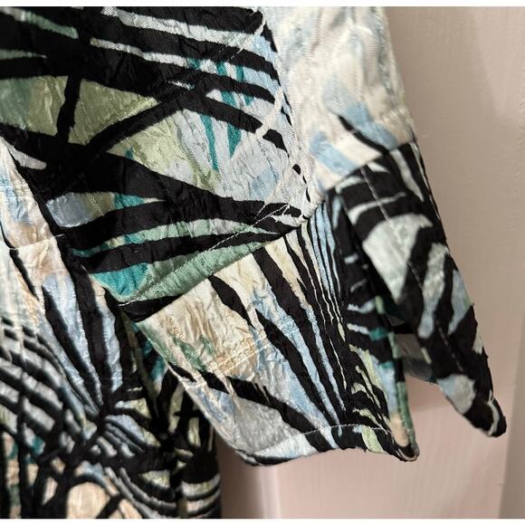 Ali Miles One-Button Jacket Tropical Leaf Print Crinkle Textured Large Floral - Picture 5 of 7